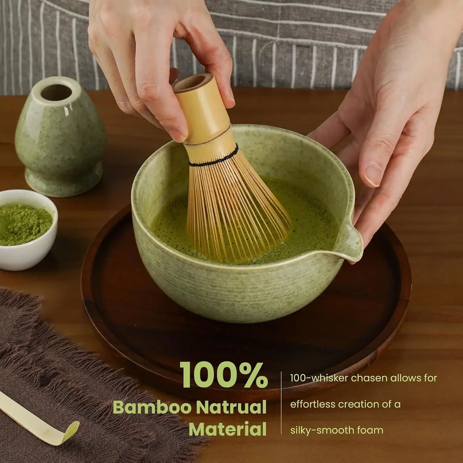 Matcha Whisk Set, Ceramic Bowl - Bamboo Whisk Chasen ulasan dan harga